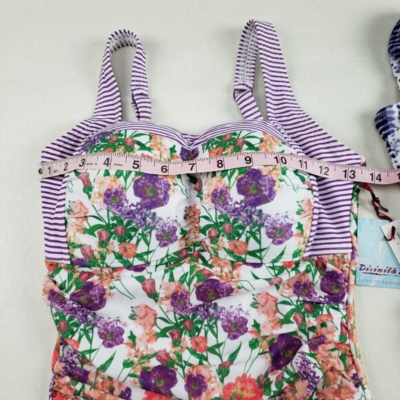 Tankini Swimsuit Top Lot of 2 Womens Small White Floral Divine Modestee NEW - Picture 7 of 15